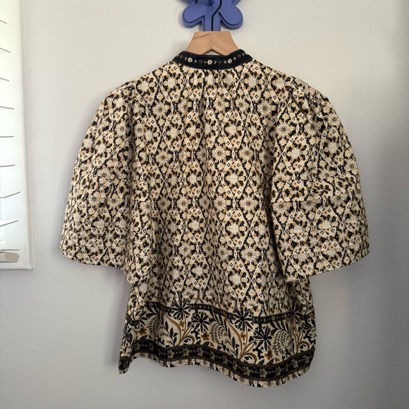 Anthropologie Medium Pleated Puff Sleeve Blouse Beige Boho Cottage Peasant - Picture 3 of 9